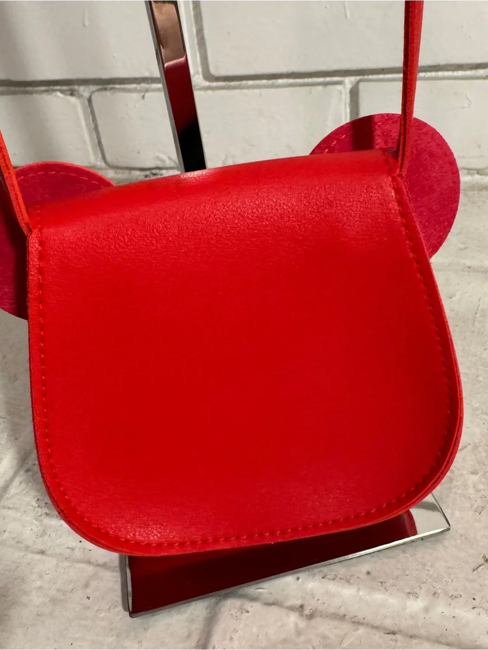 Vintage Red Mouse Ears Crossbody Purse with Black Bow, Made in Korea